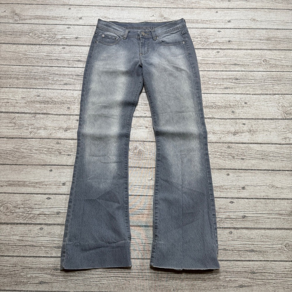 Y2K Flare Jeans Women's 9/10 Blue Light Wash Low Rise Slim Fit Faded Denim Retro